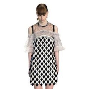 Self-Portrait Black and White Animal-Print Off-Shoulder Mini Dress